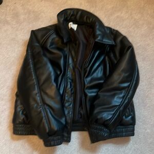 Black Faux Leather Bomber Jacket